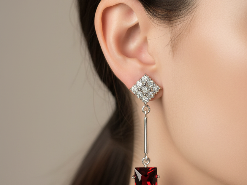 Garnet Cubic Zirconia Earring