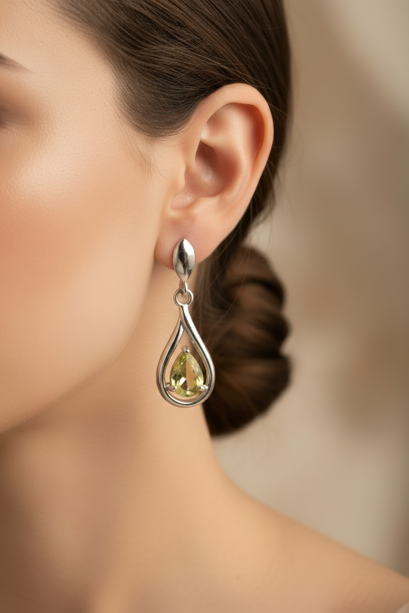 A Peridot & White Cubic Zirconia Earring.