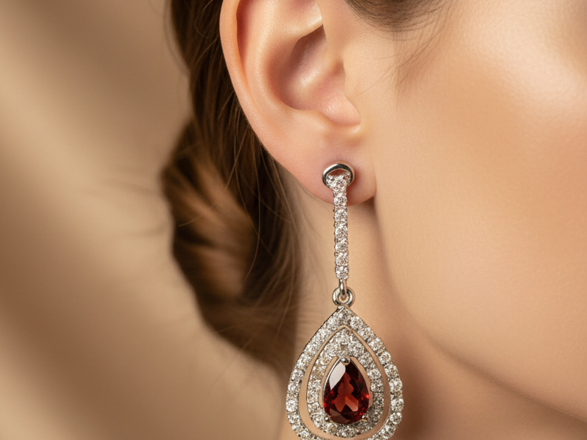 Garnet Cubic Zirconia Earring