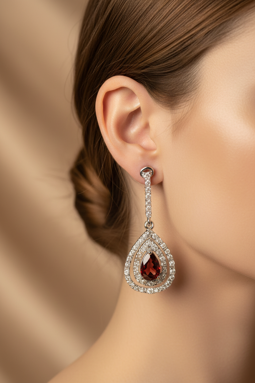 Garnet Cubic Zirconia Earring