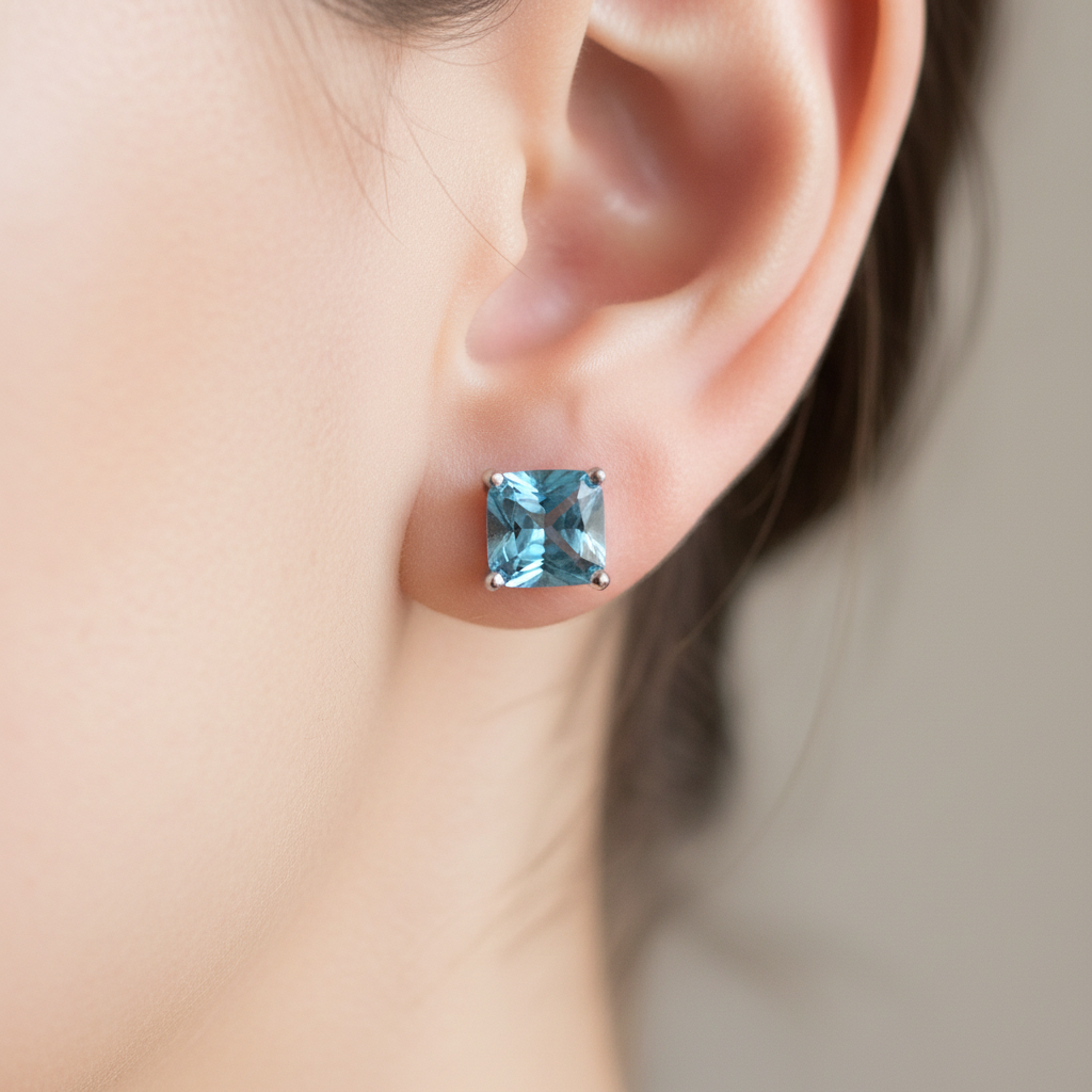 Topaz Silver Cz Earring 5mm x 5mm