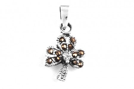 Silver Shamrock Marcasite Pendant With White Cubic Zirconia Stones
