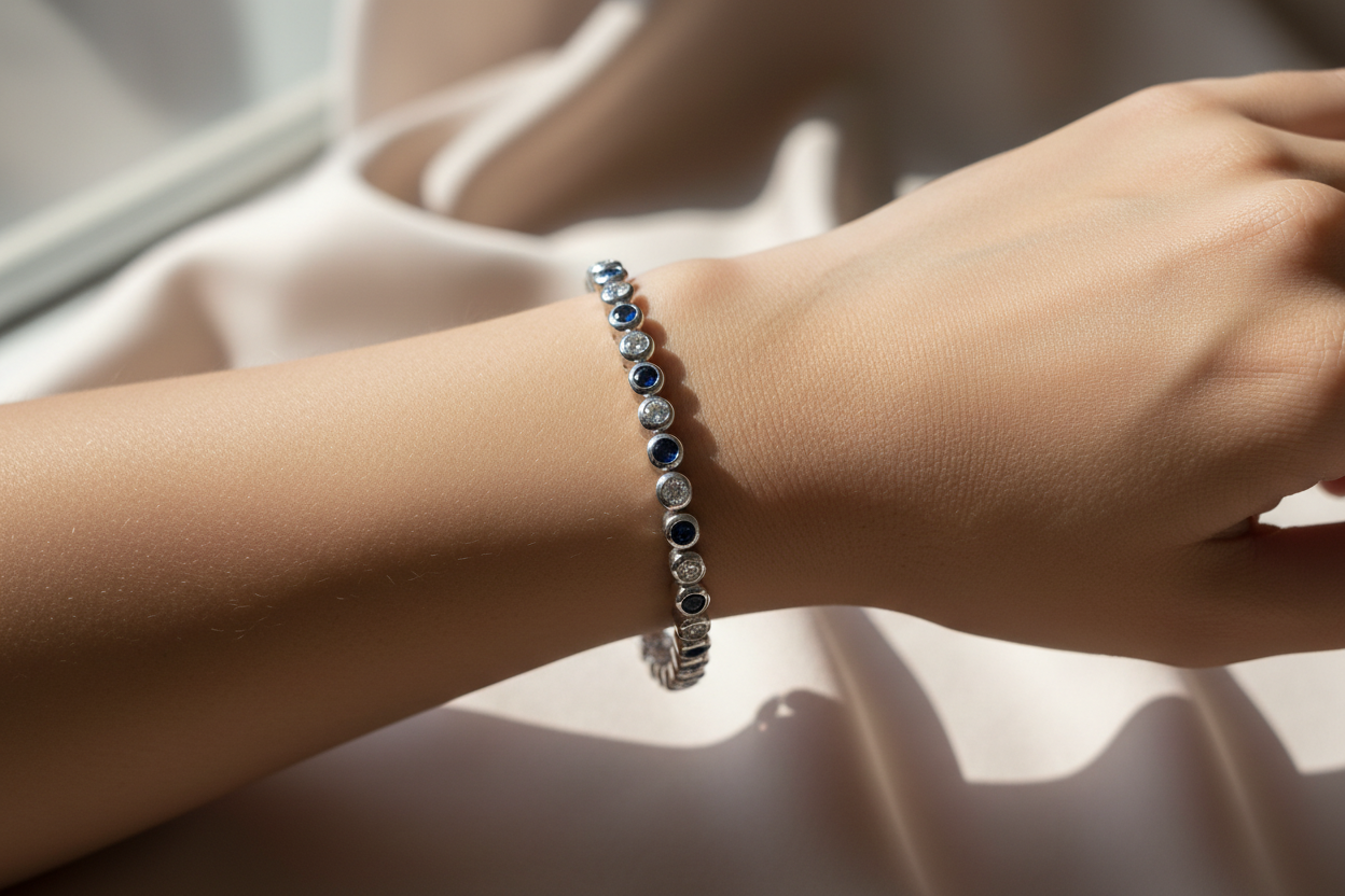 Sapphire Cubic Zirconia Rubover Set Tennis Bracelet