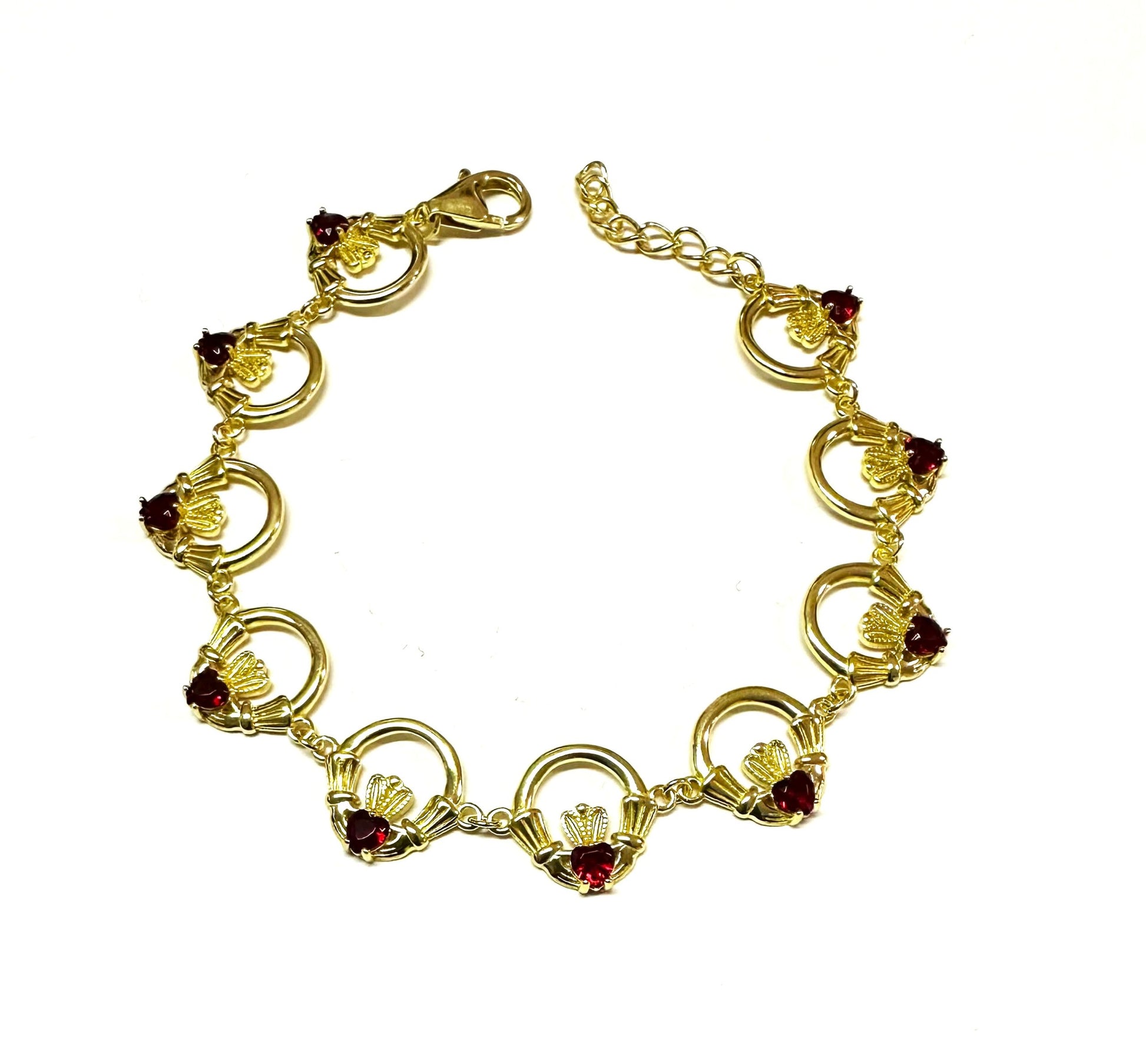 Claddagh Yellow Plated Ruby Cz Stone Silver Bracelet