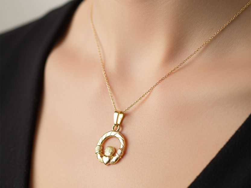 Silver Yellow Gold Plated Claddagh Pendant