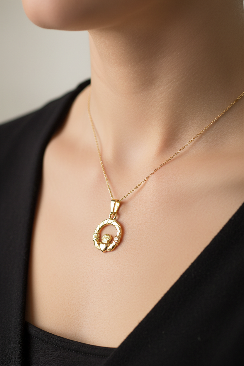 Silver Yellow Gold Plated Claddagh Pendant
