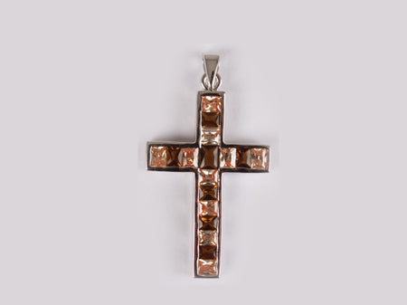 A Champagne/Smokey Quartz & White Cubic Zirconia Pendant.
