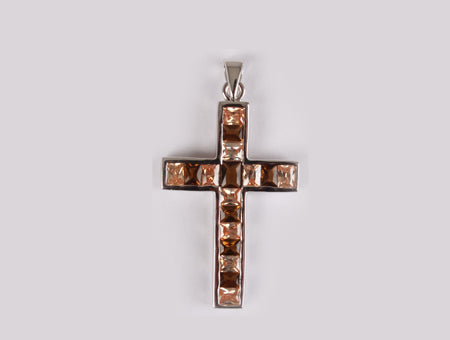 A Champagne/Smokey Quartz & White Cubic Zirconia Pendant.
