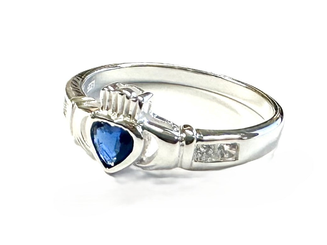 Claddagh Ring with Sapphire Cubic Zirconia September BirthStone