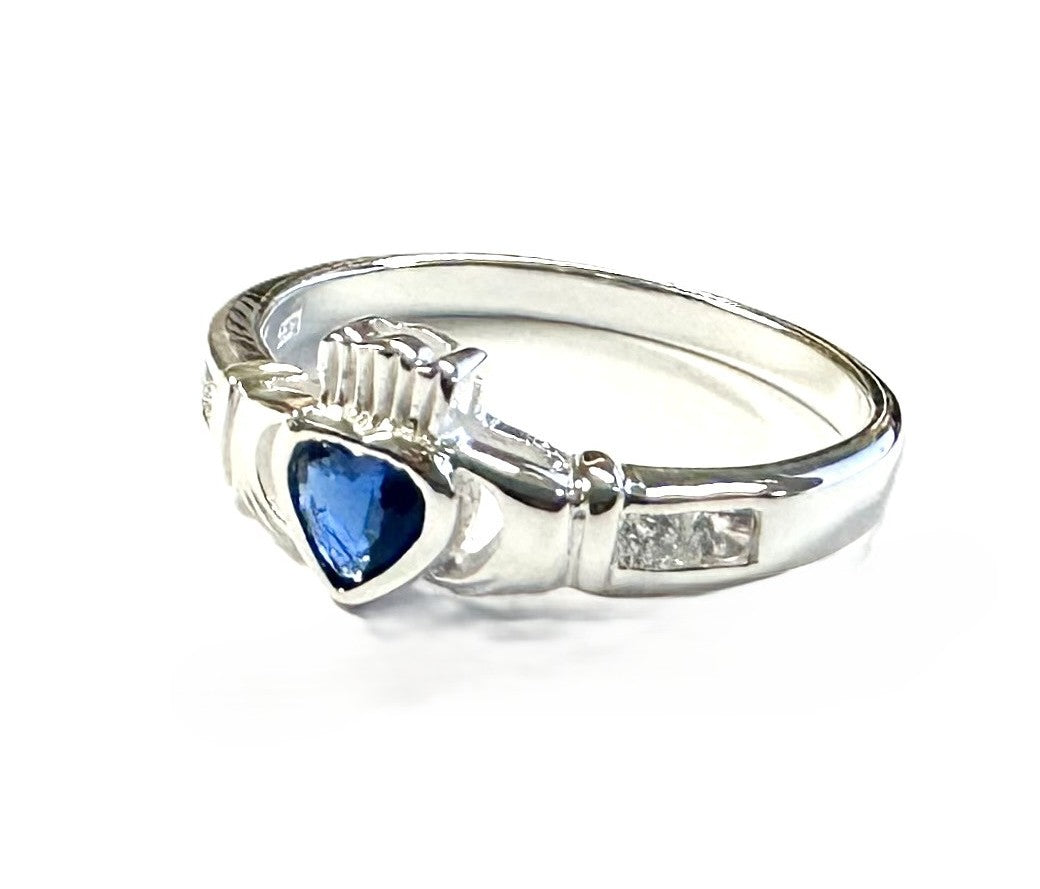 Claddagh Ring with Sapphire Cubic Zirconia September BirthStone