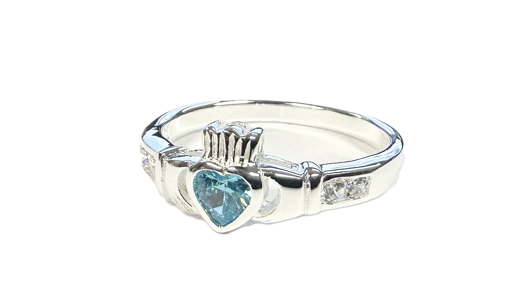 Claddagh Ring with Blue Topaz Cubic Zirconia December BirthStone