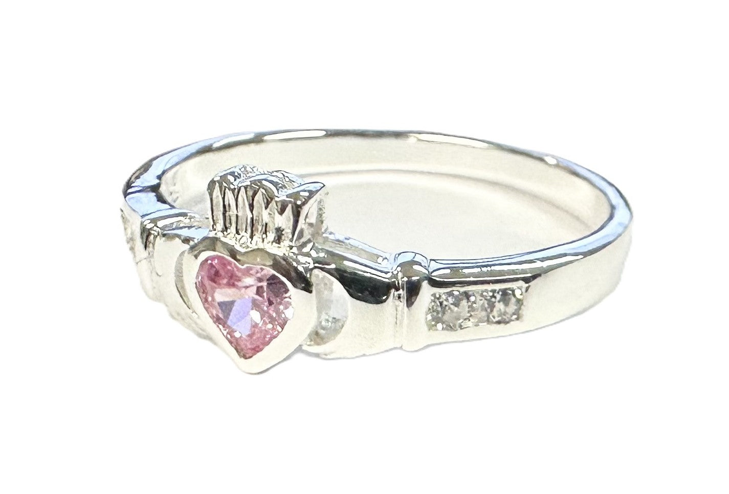Claddagh Ring with Pink Cubic Zirconia October BirthStone