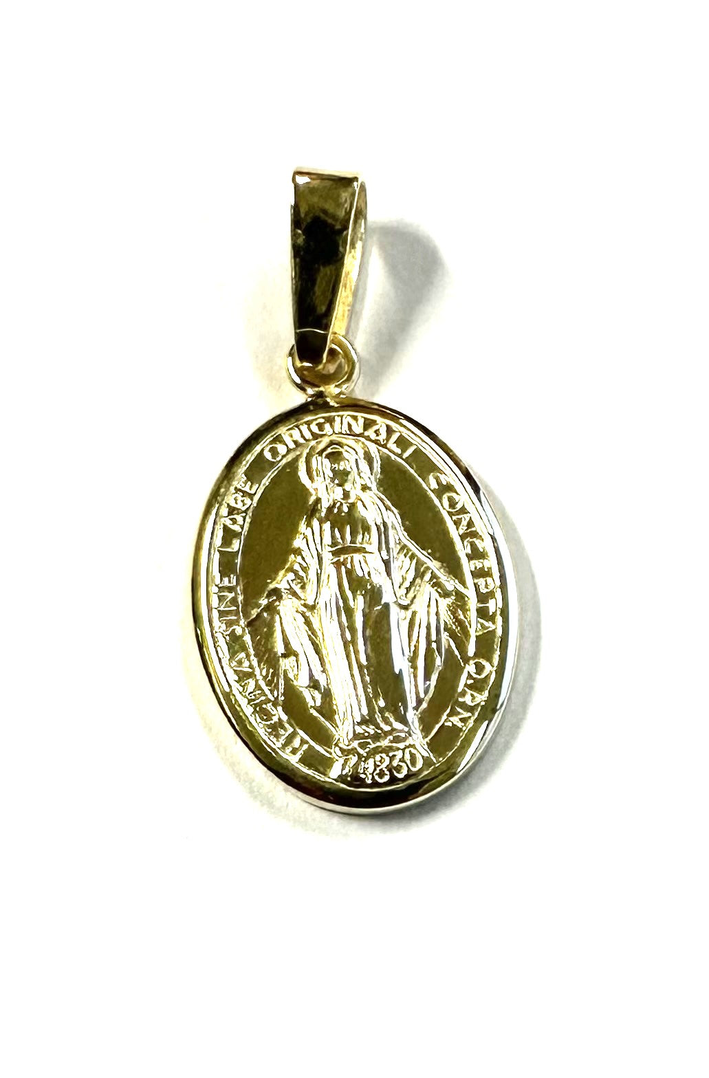 Yellow plated Silver 20mm Miraculous Medal Pendant