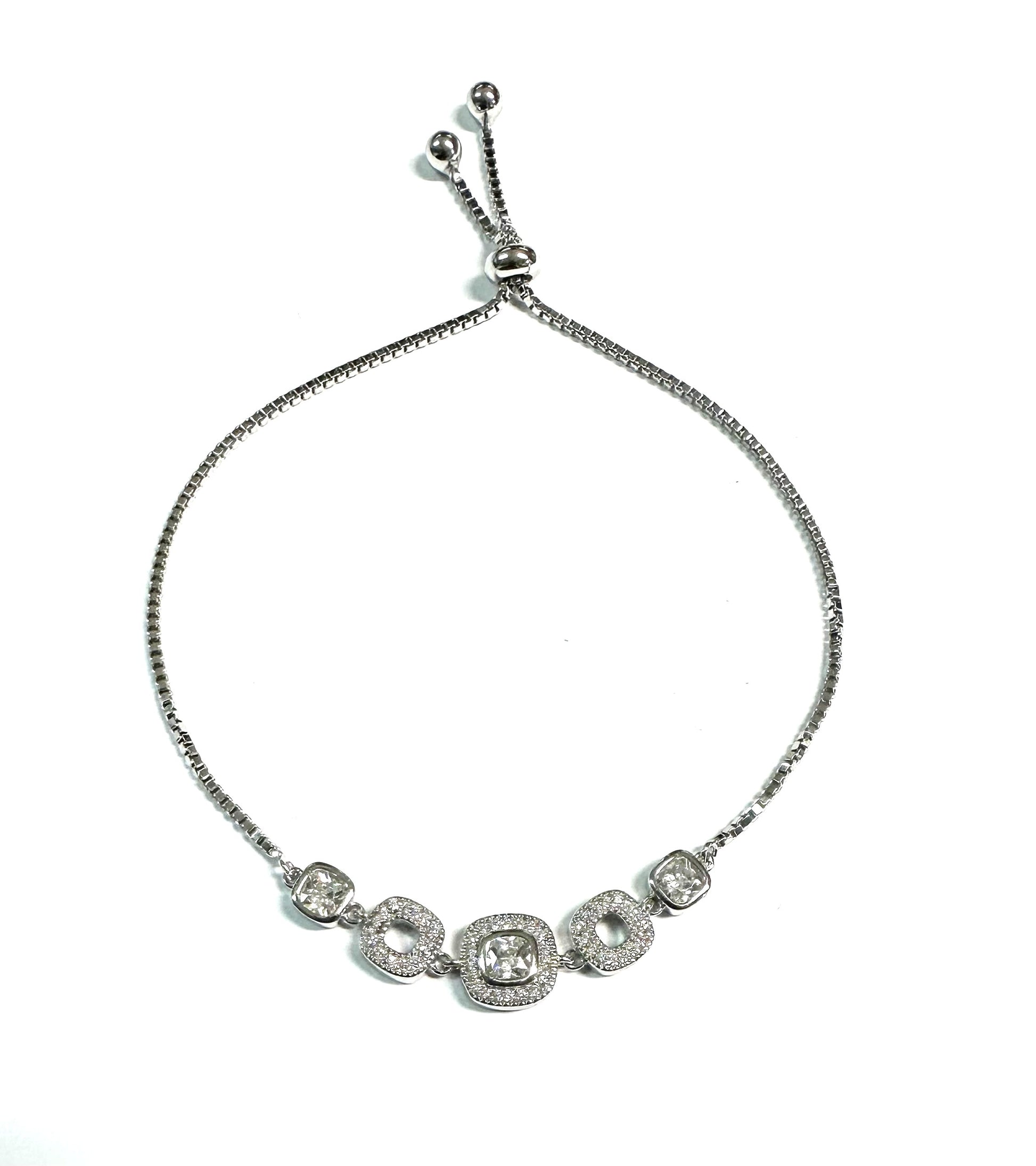 White Cubic Zirconia Silver Pull Bracelet