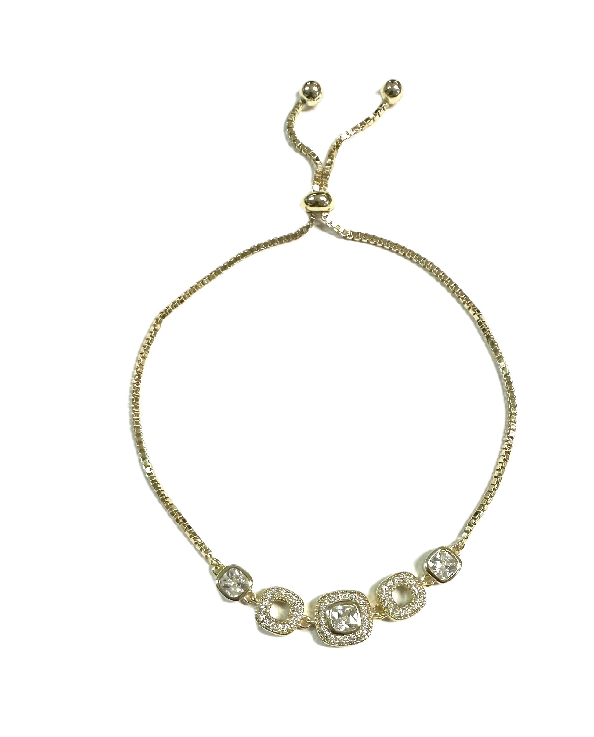White Cubic Zirconia Silver Yellow Gold Plated Pull Bracelet