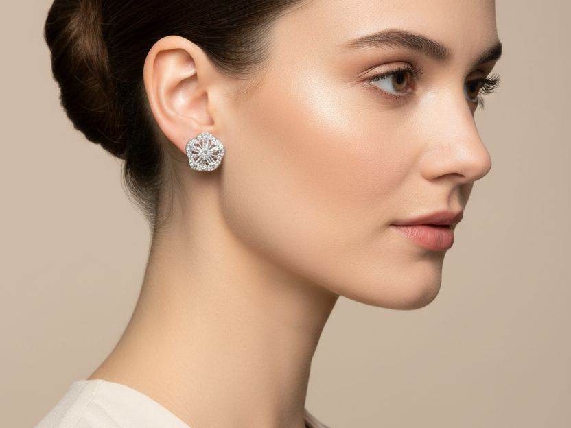 White Cz Silver Earring