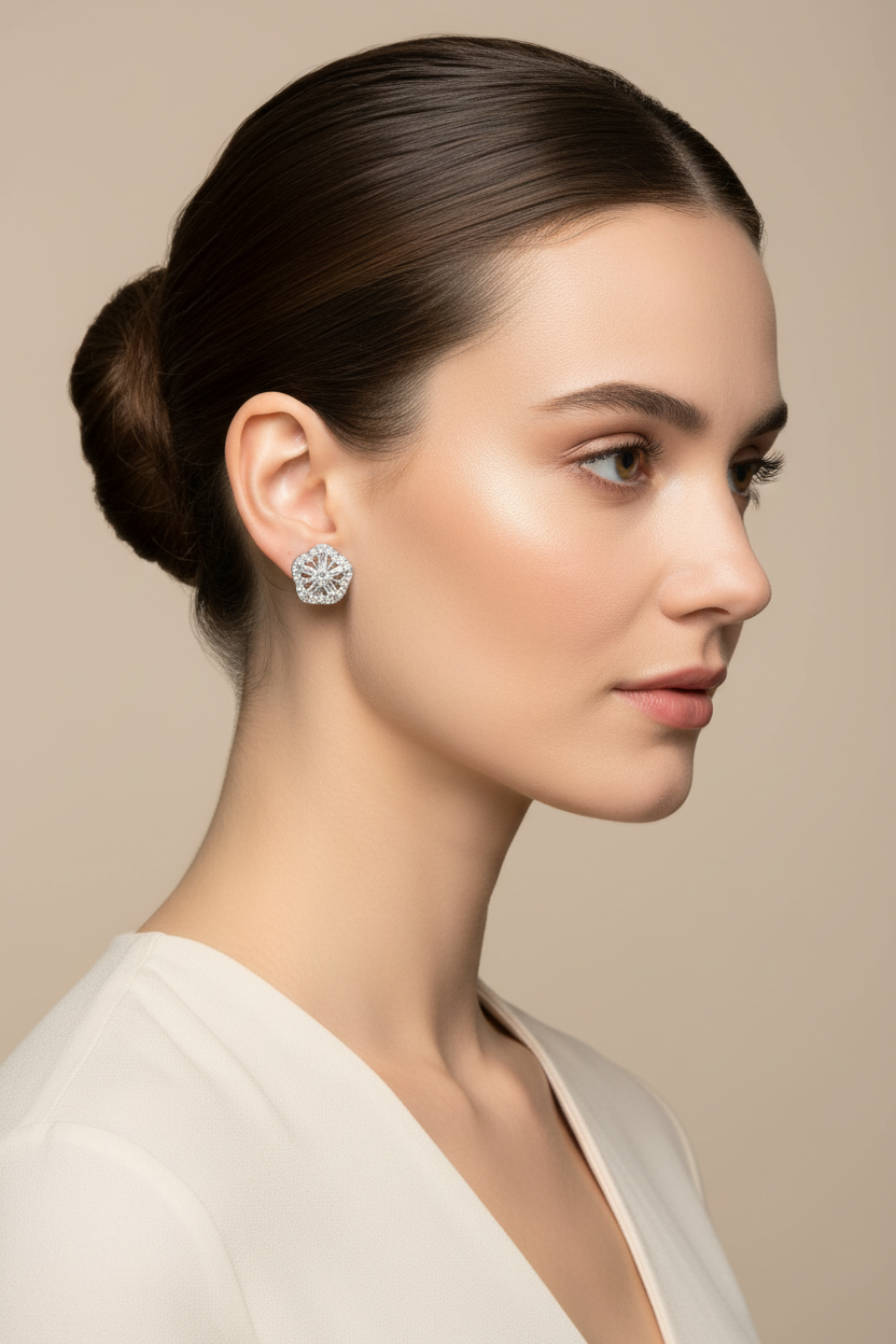 White Cz Silver Earring