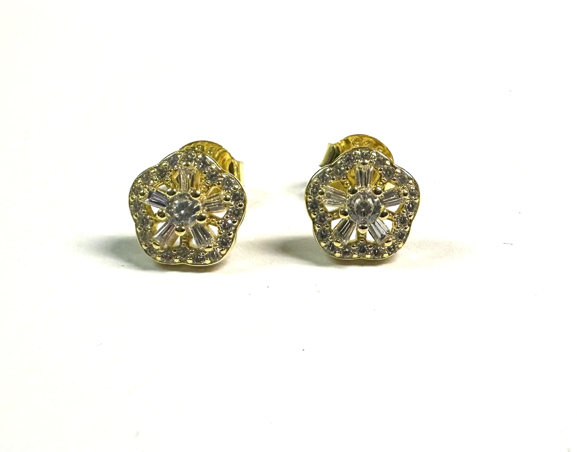 Gold Plated White Cz Silver Earring