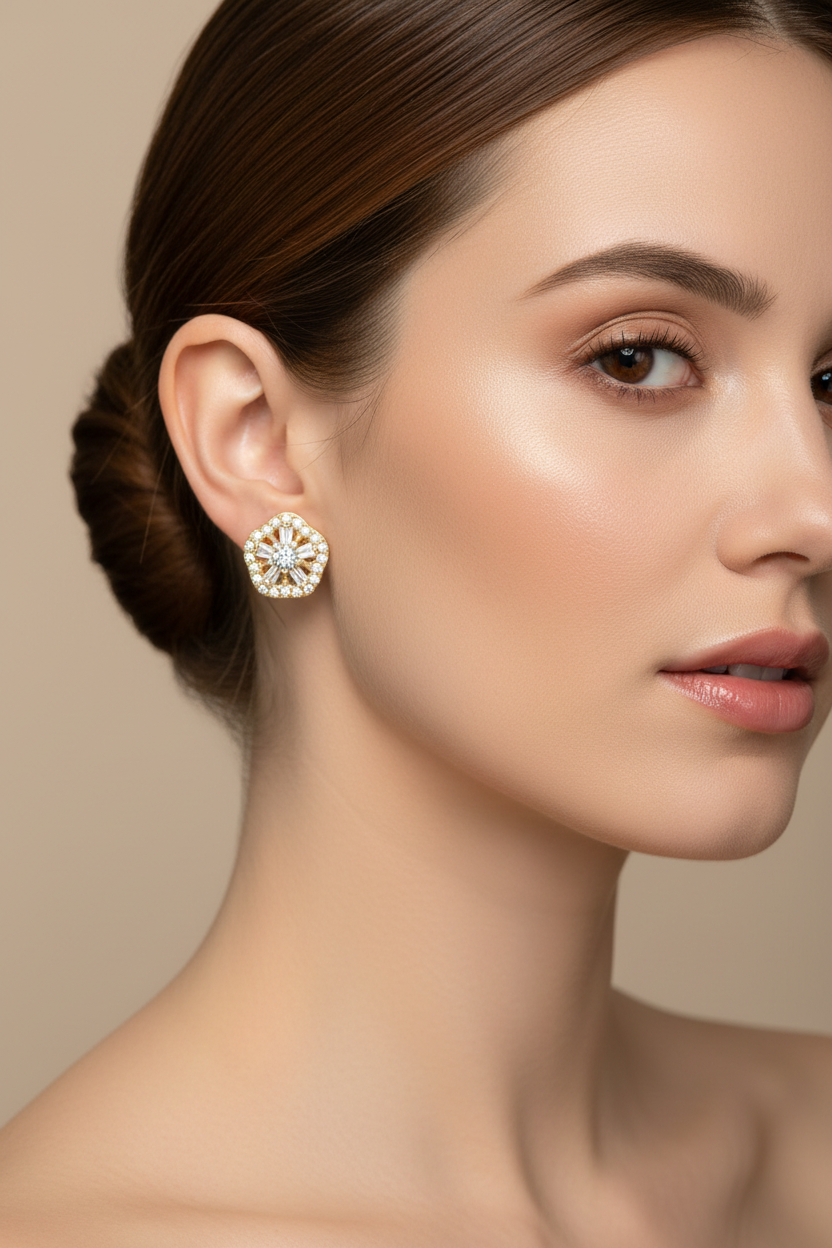 Gold Plated White Cz Silver Earring