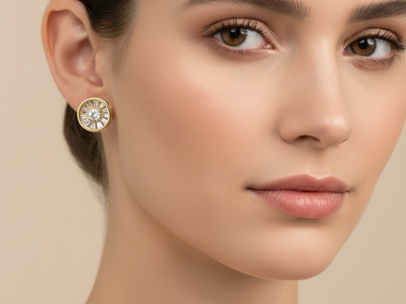 Gold Plated White Cz Silver Earring