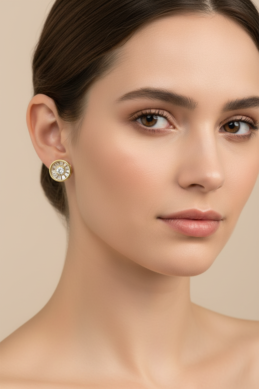 Gold Plated White Cz Silver Earring