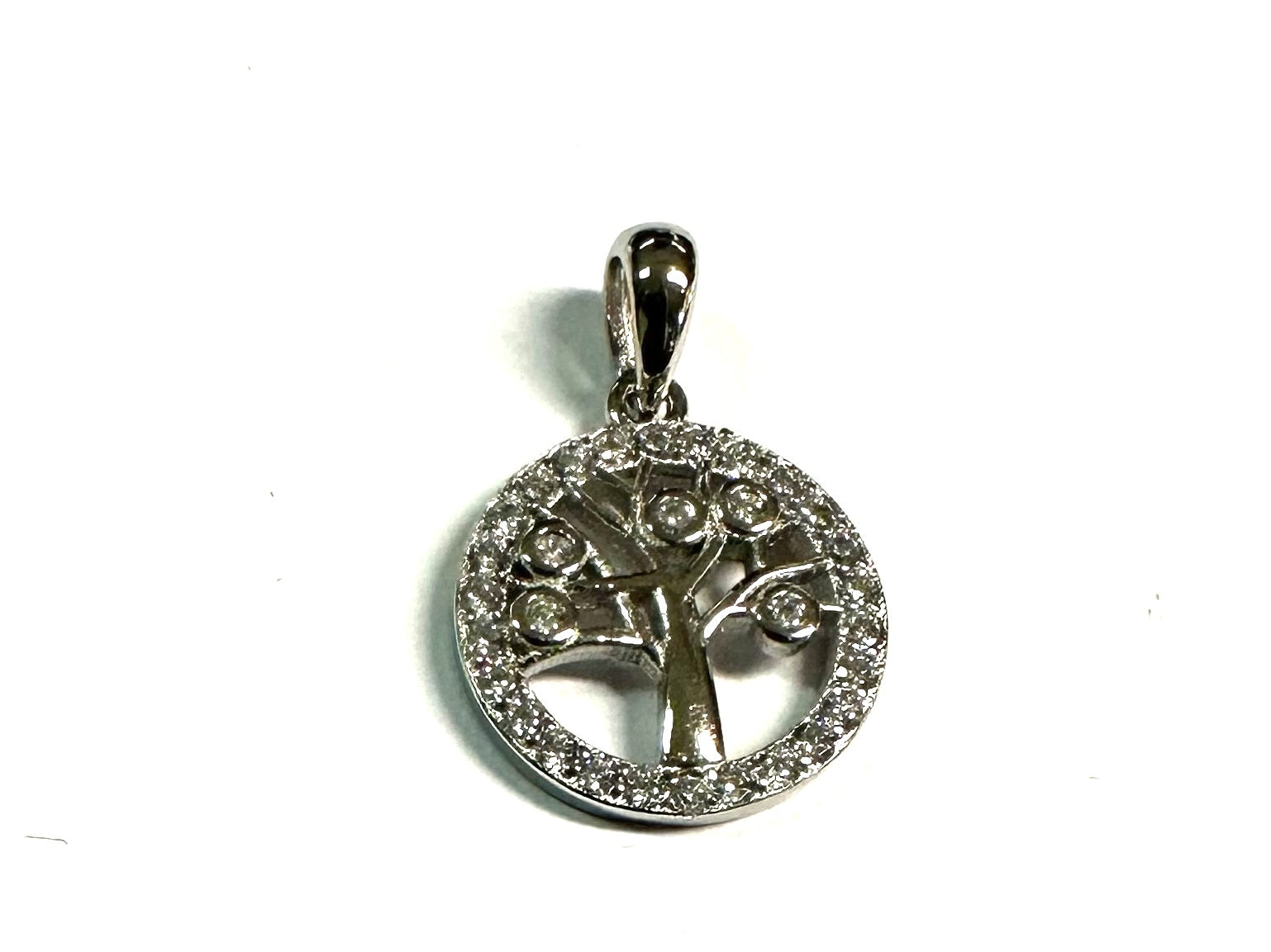 Silver Cz Stone Tree Of Life Pendant