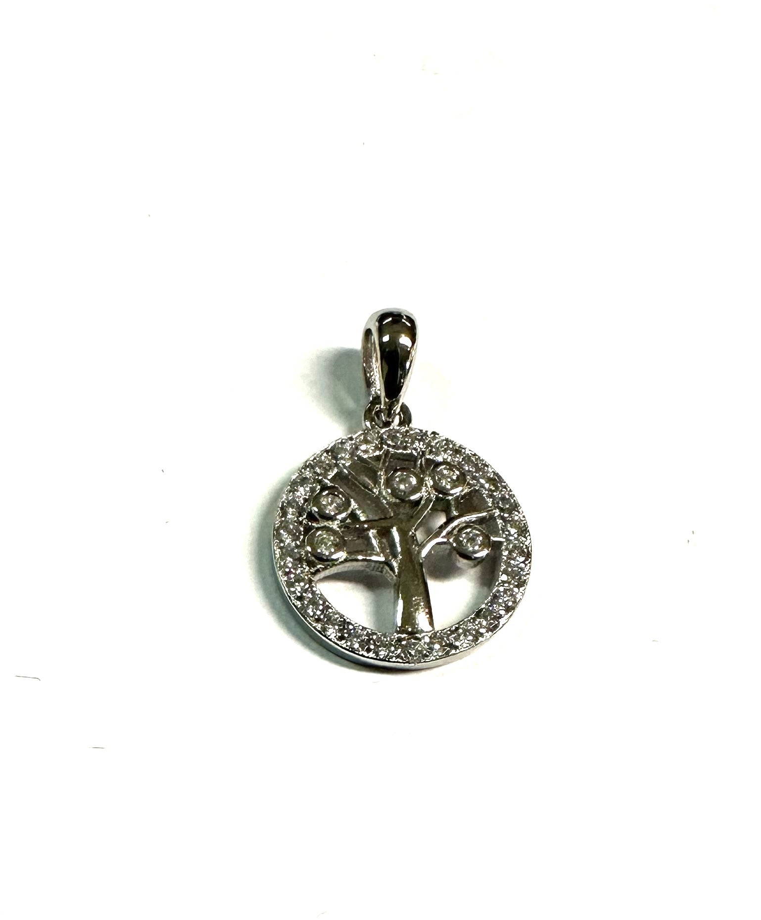 Silver Cz Stone Tree Of Life Pendant