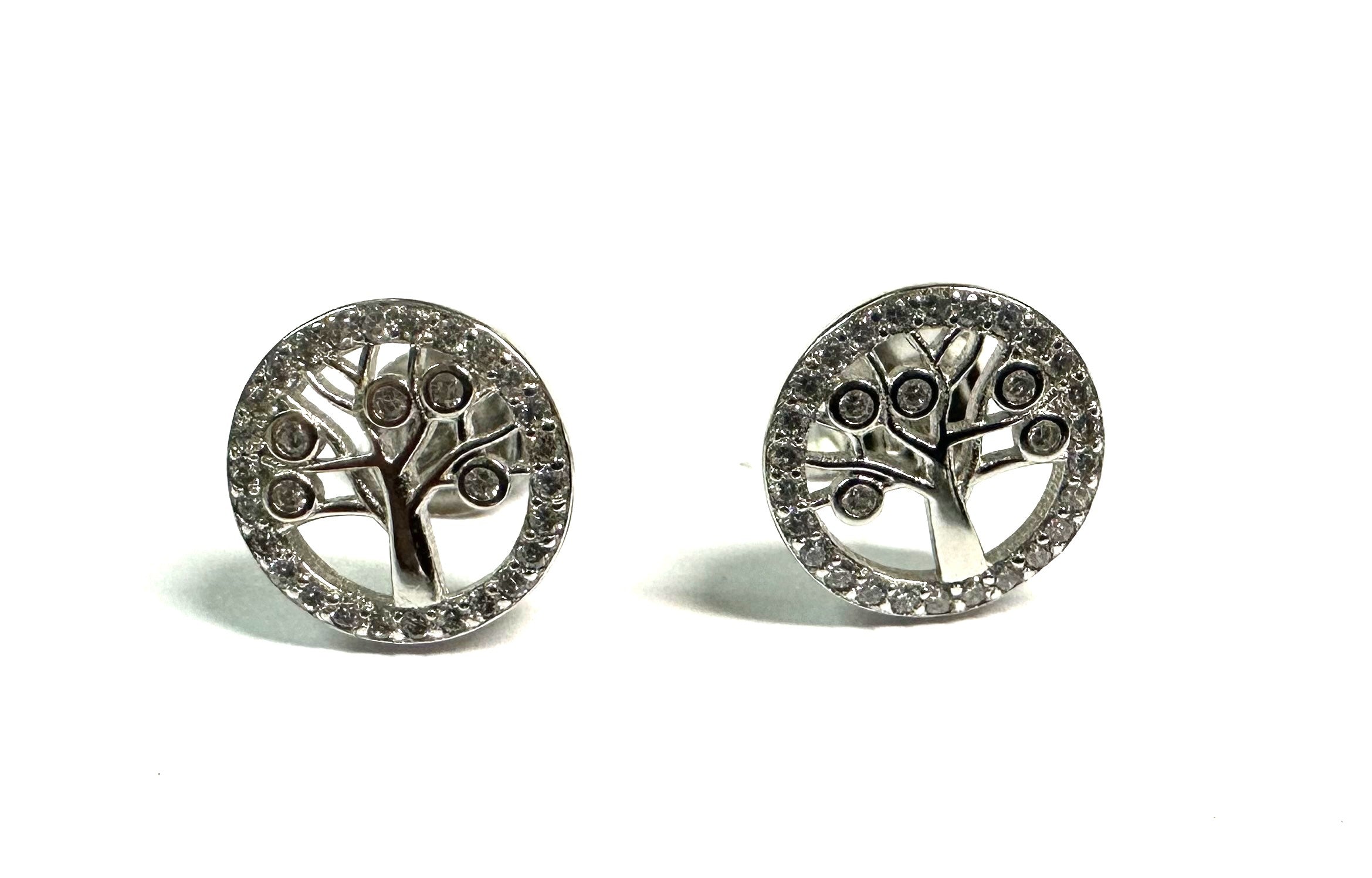 Silver Cz Stone Tree Of Life Earring