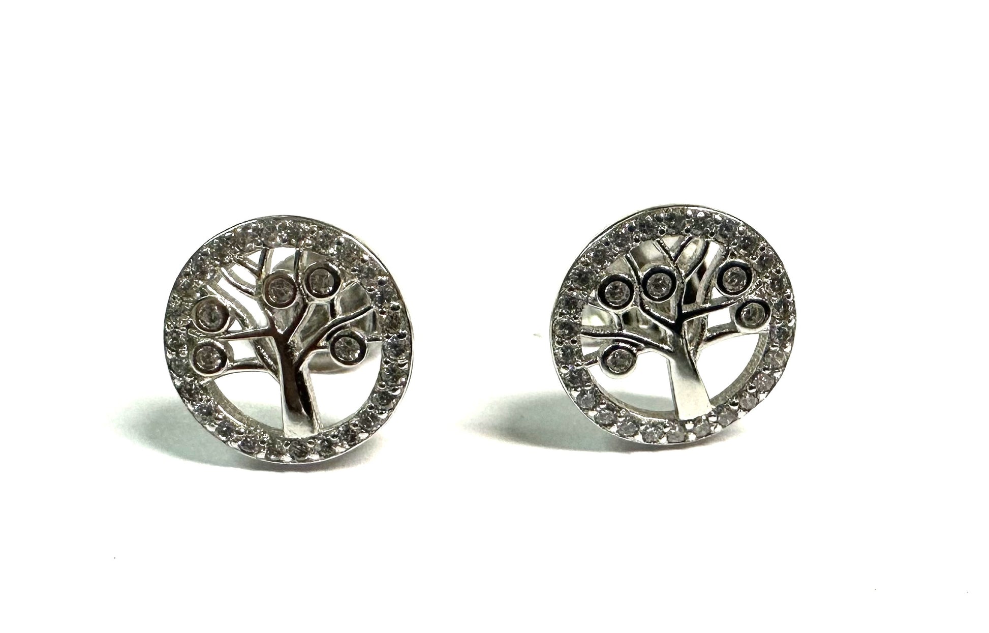 Silver Cz Stone Tree Of Life Earring