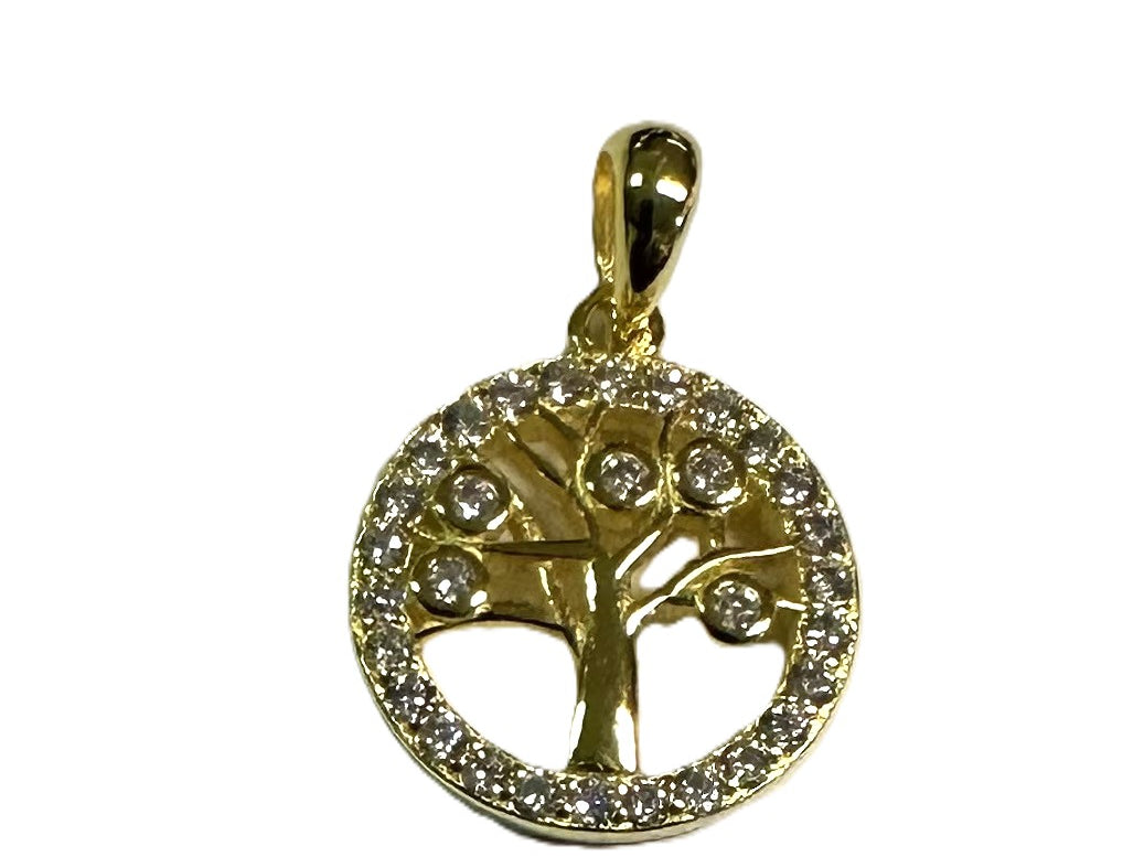 Gold Plated Silver Cz Stone Tree Of Life Pendant