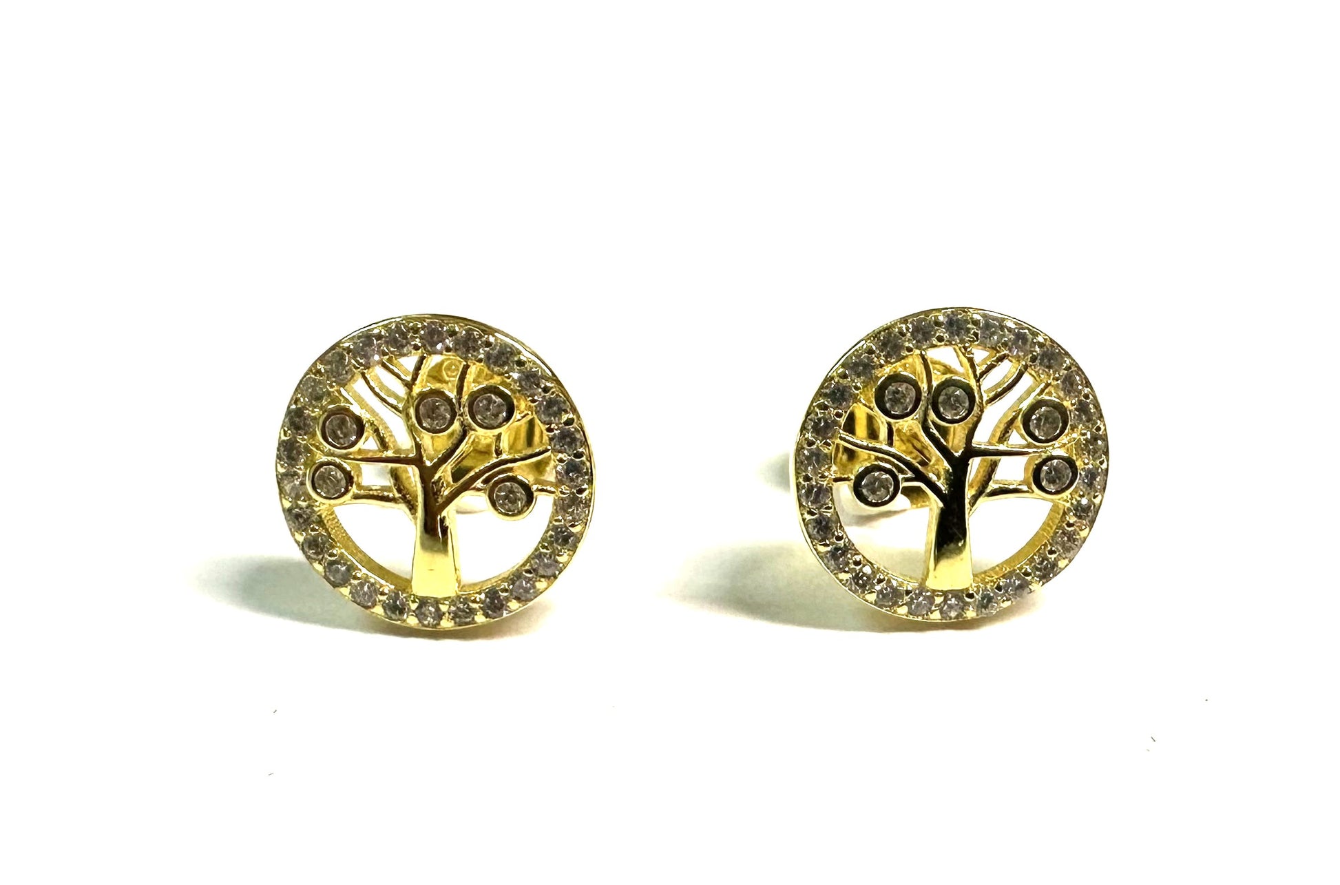 Gold Plated Silver Cz Stone Tree Of Life Earring