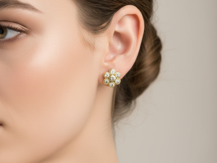 Gold Plated White Cz Silver Earring