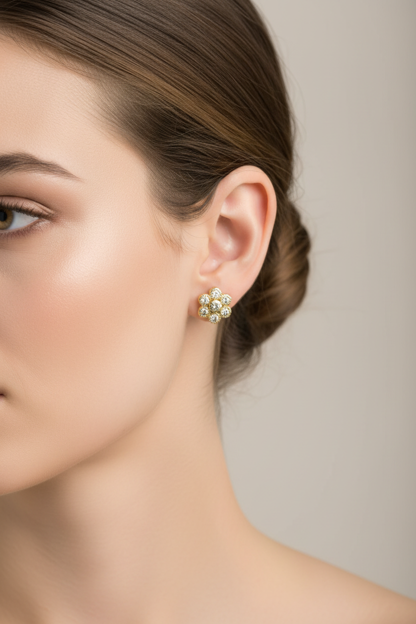 Gold Plated White Cz Silver Earring