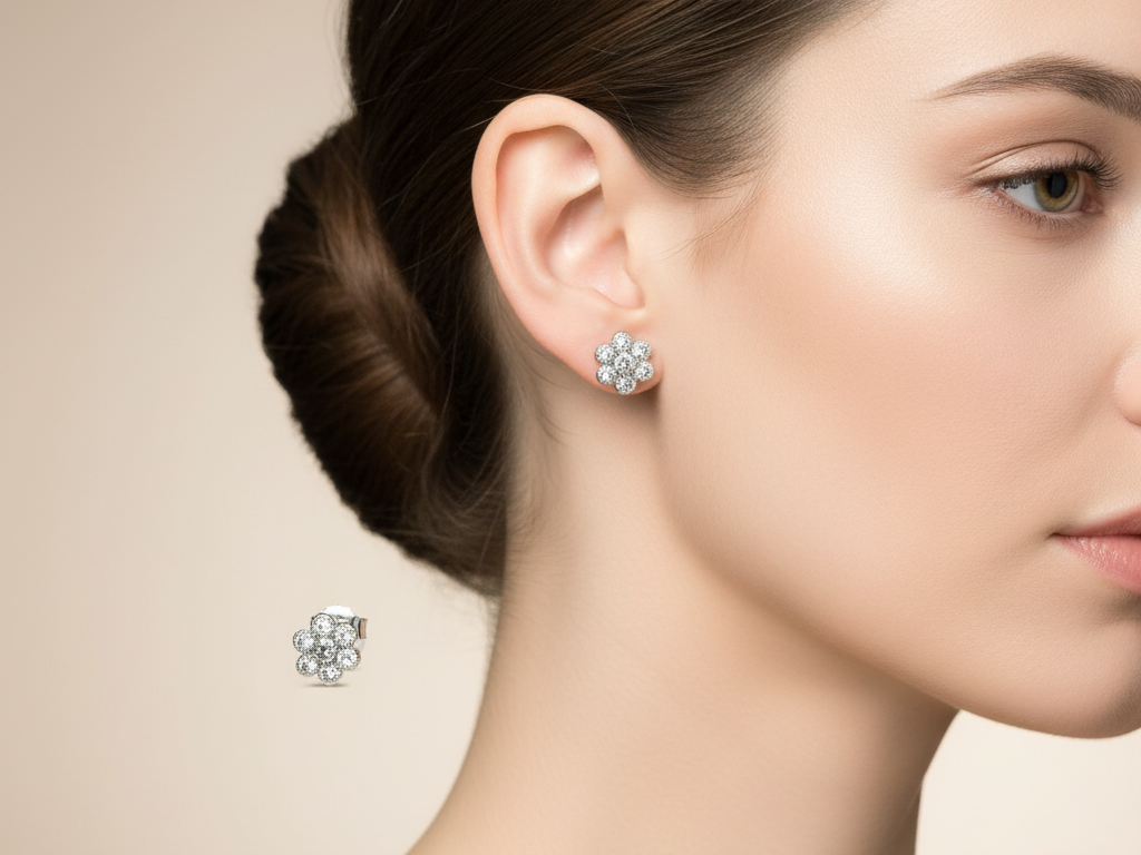 White Cz Silver Earring