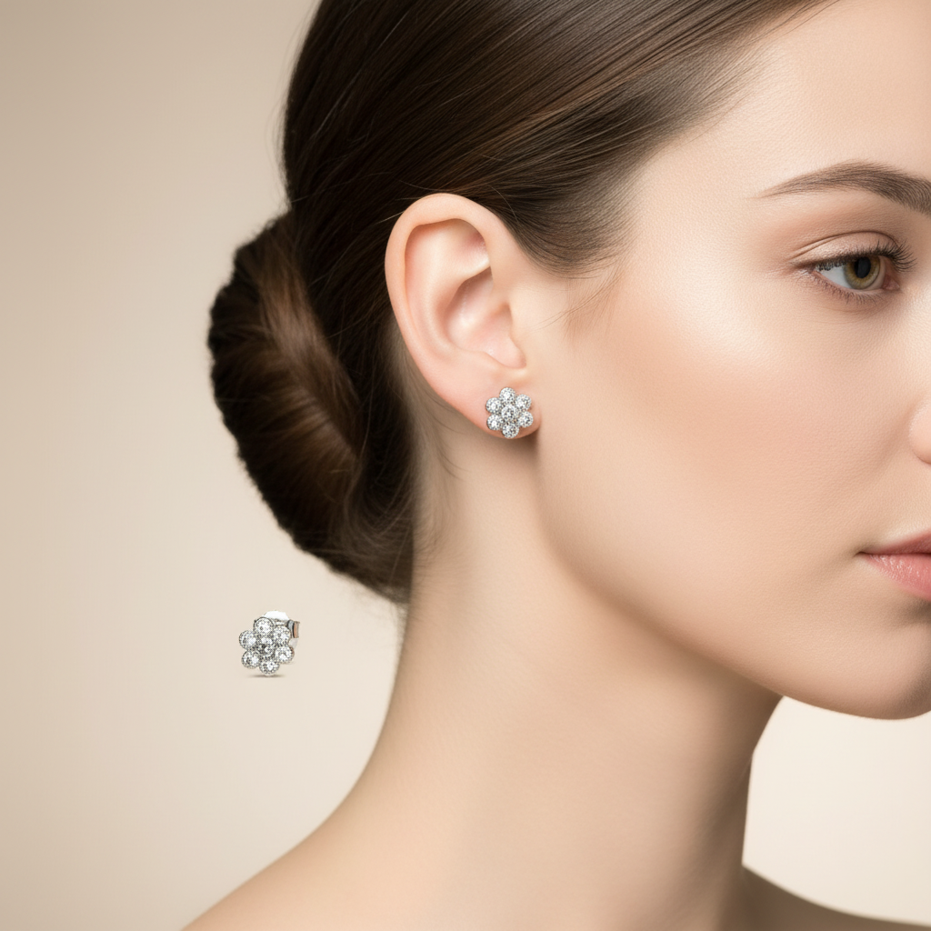 White Cz Silver Earring