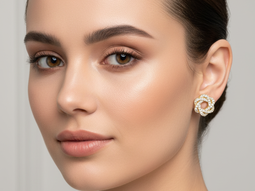 Gold Plated White Cz Silver Earring