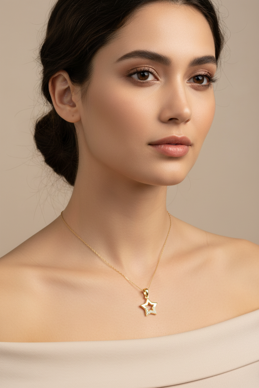 Gold Plated Silver Star Design Pendant