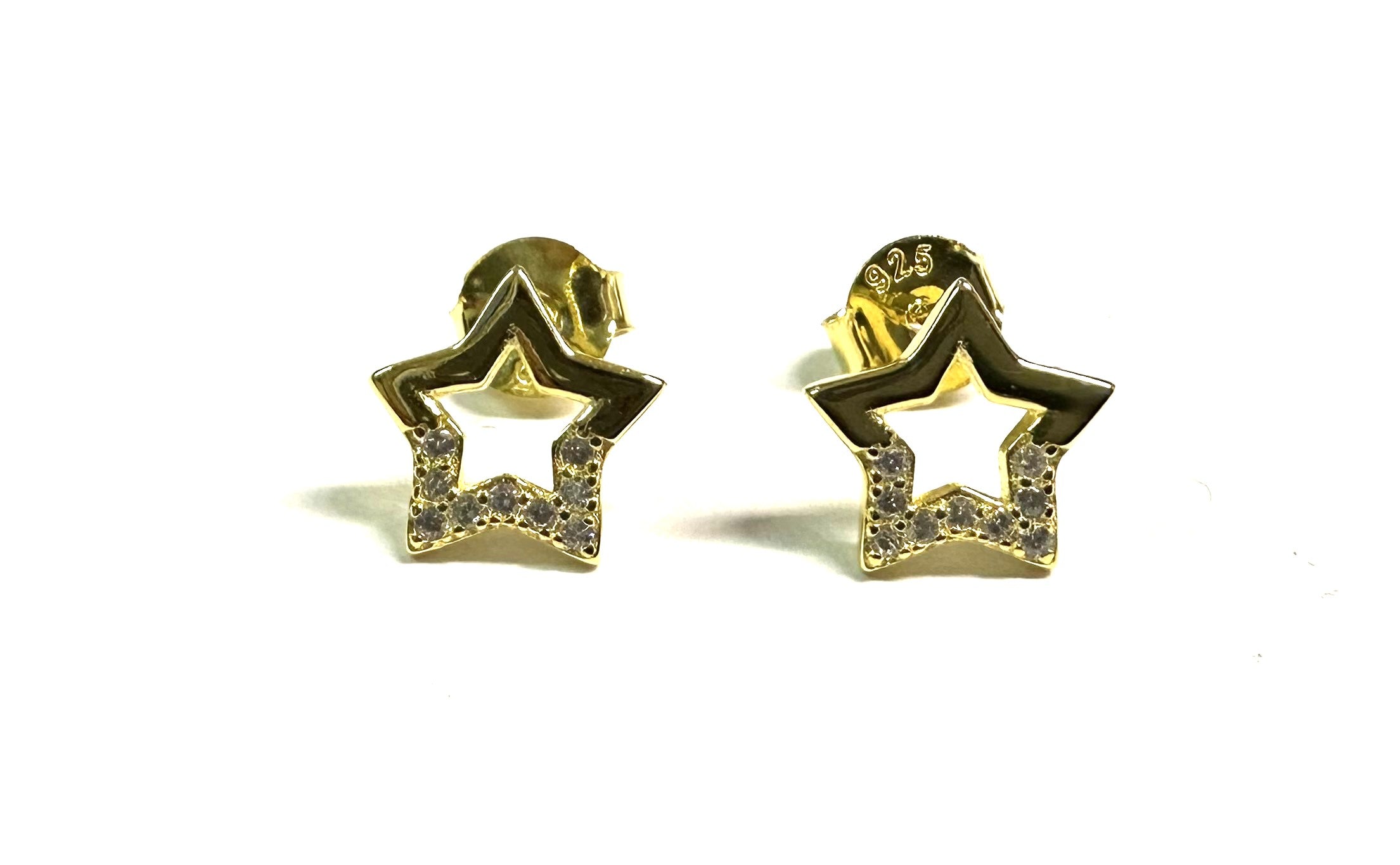 Gold Plated White Cz Silver Star Design Earring