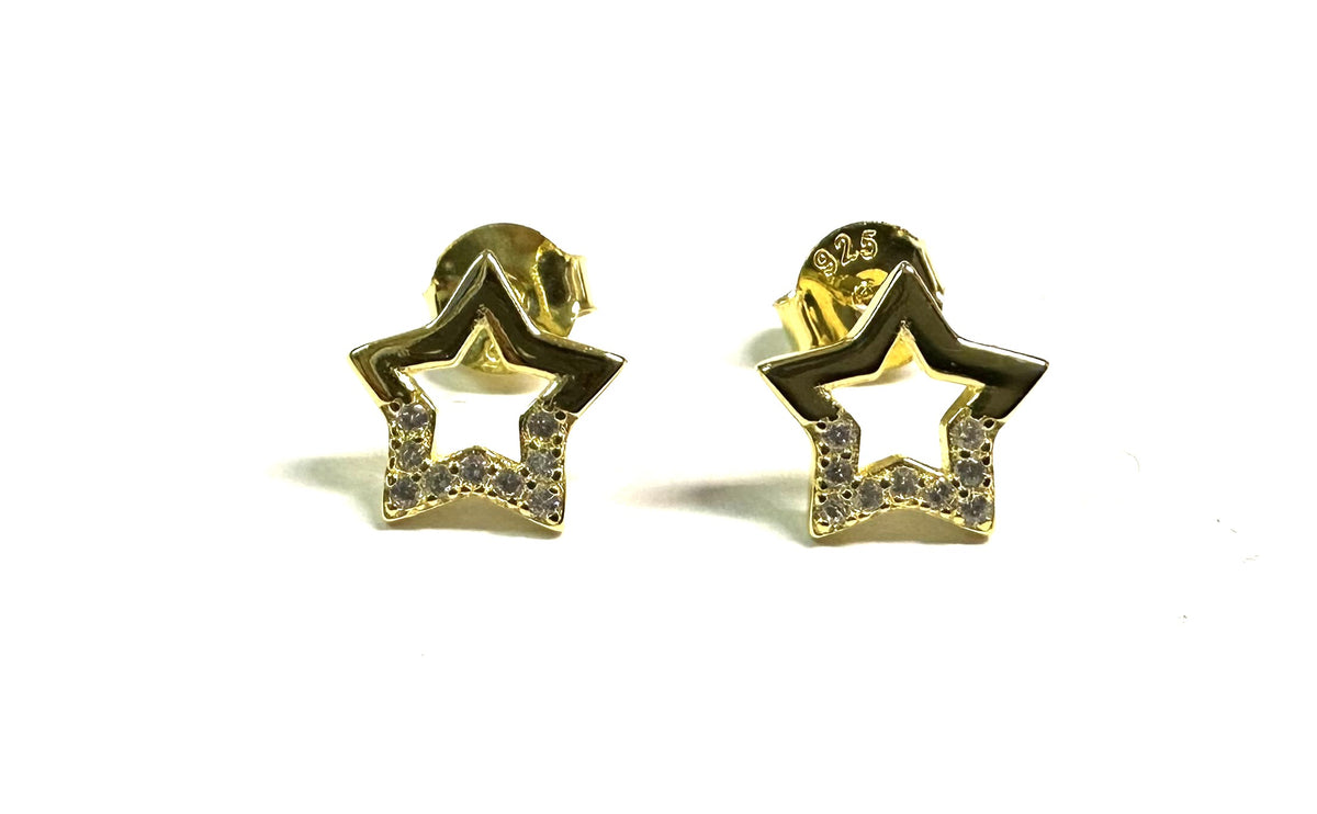 Gold Plated White Cz Silver Star Design Earring