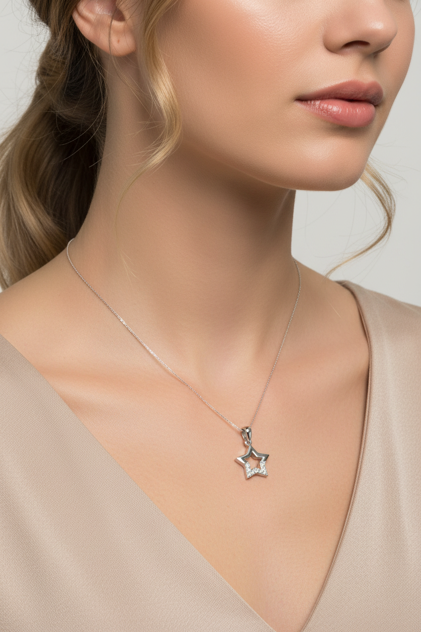 White Cz Silver Star Design Earring