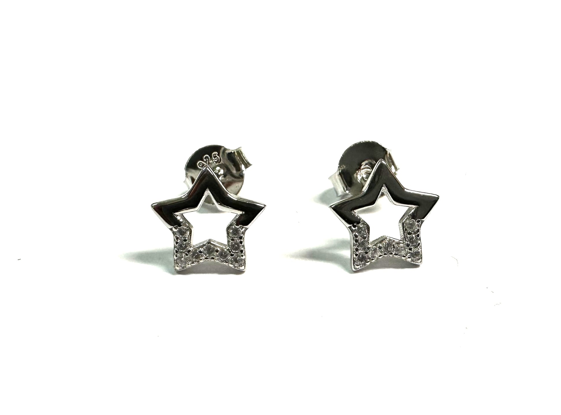 White Cz Silver Star Design Earring