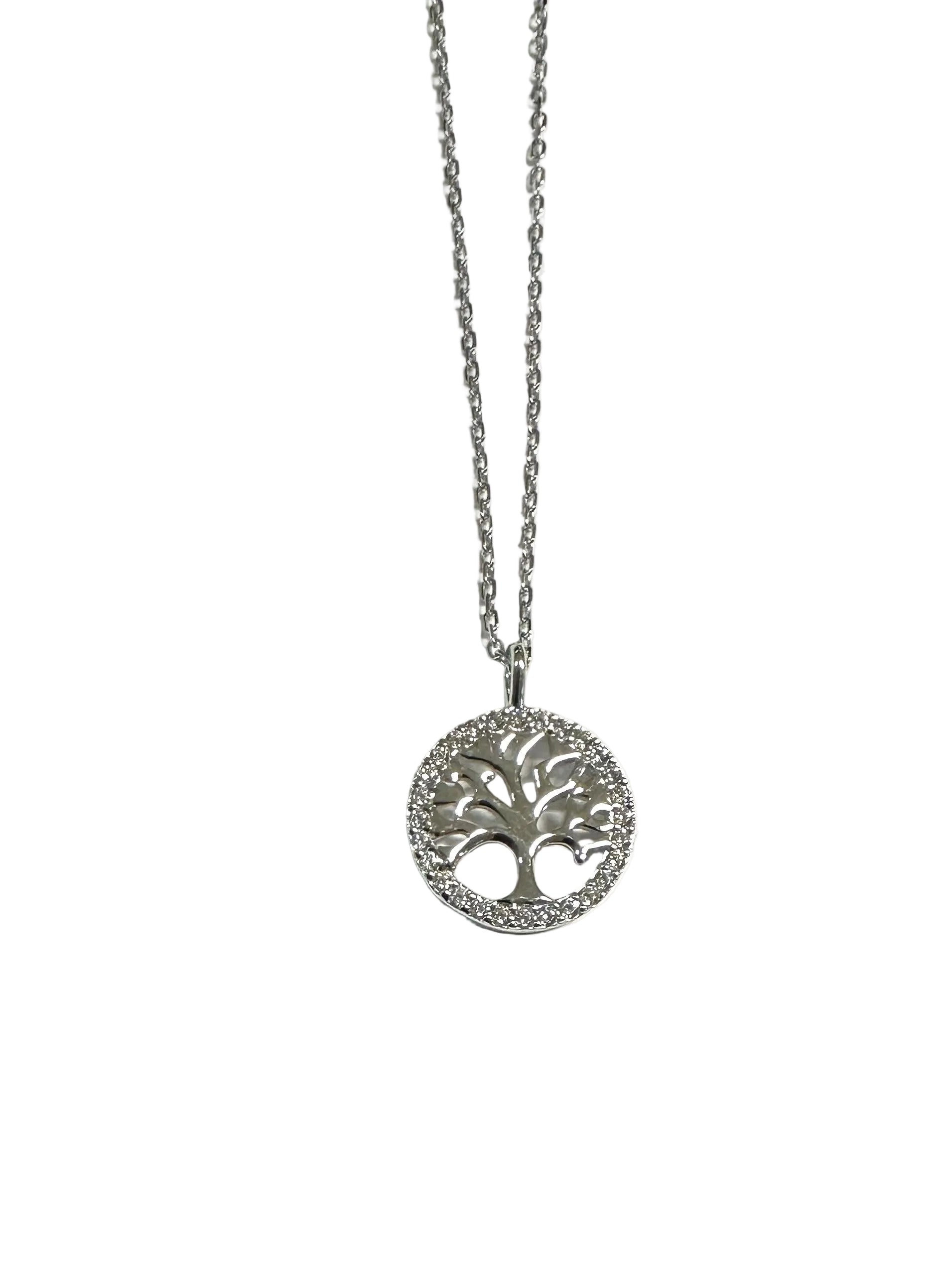 White Cubic Zirconia Silver Tree Of Life Necklace