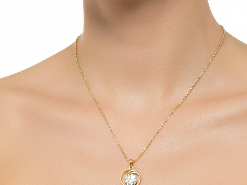Gold Plated White Cubic Zirconia Silver Necklace