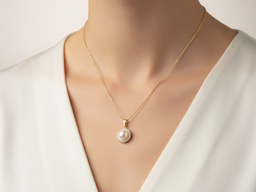 Gold Plated Silver Pearl Necklace