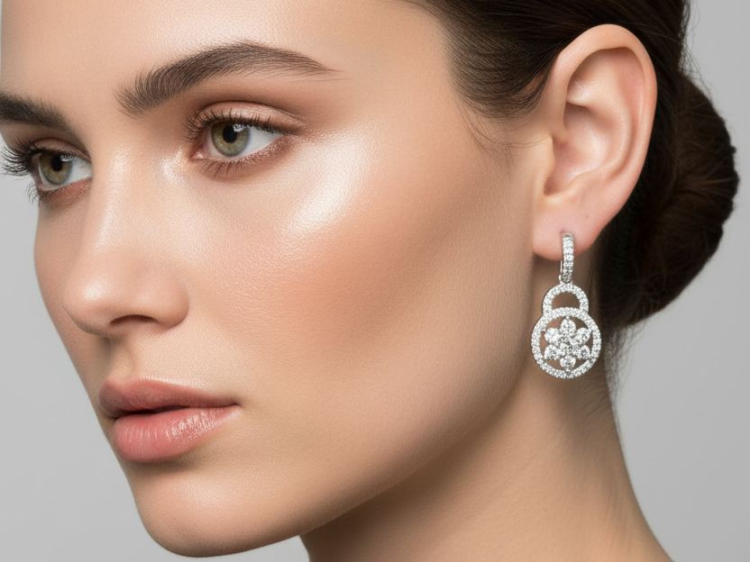 White Cubic Zirconia Silver Earring