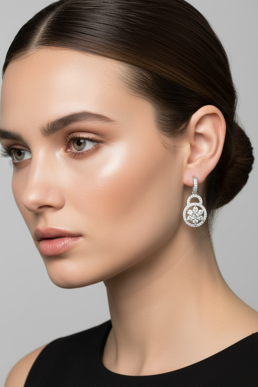 White Cubic Zirconia Silver Earring