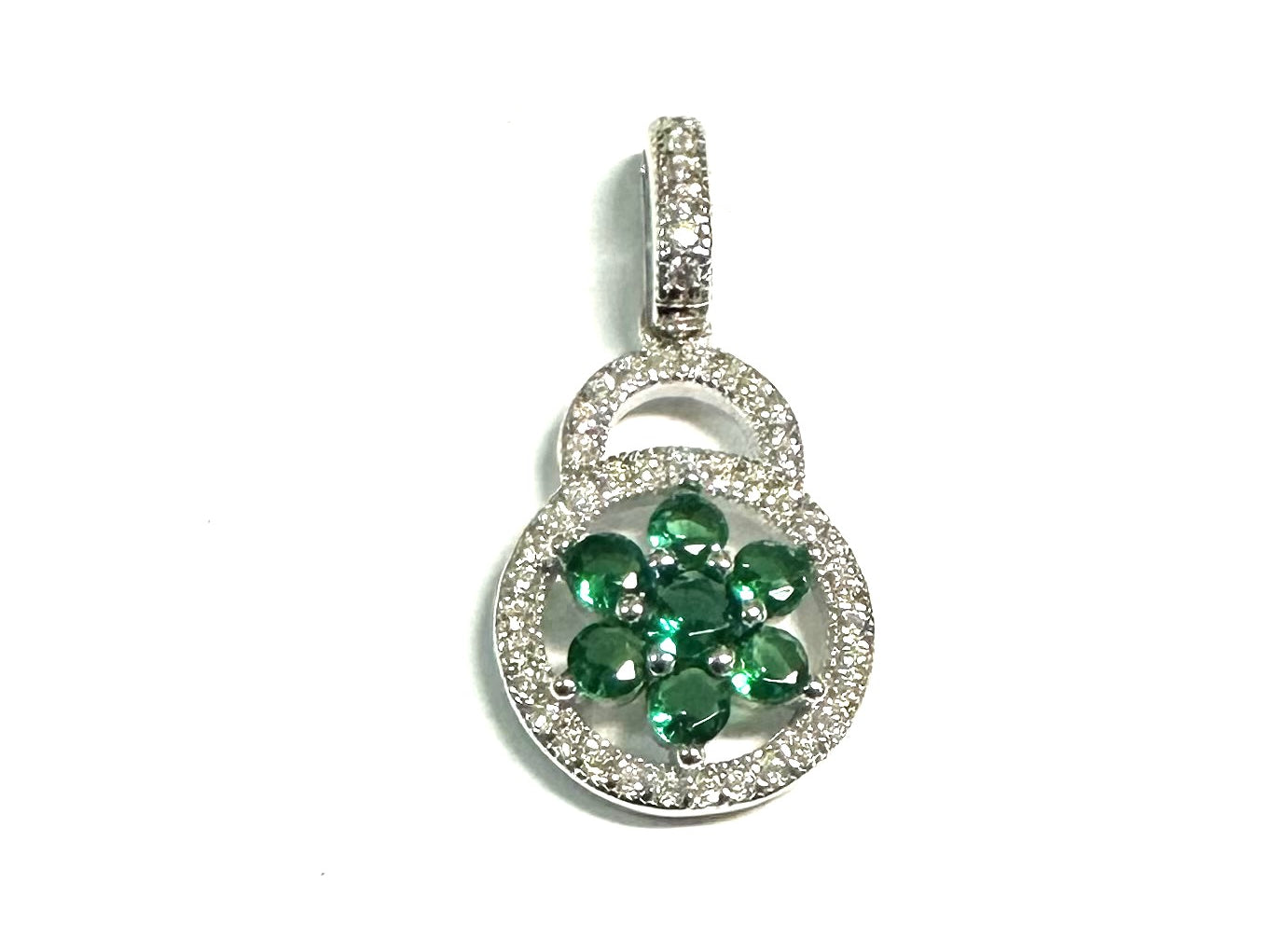 Emerald Green And White Cz Silver Pendant
