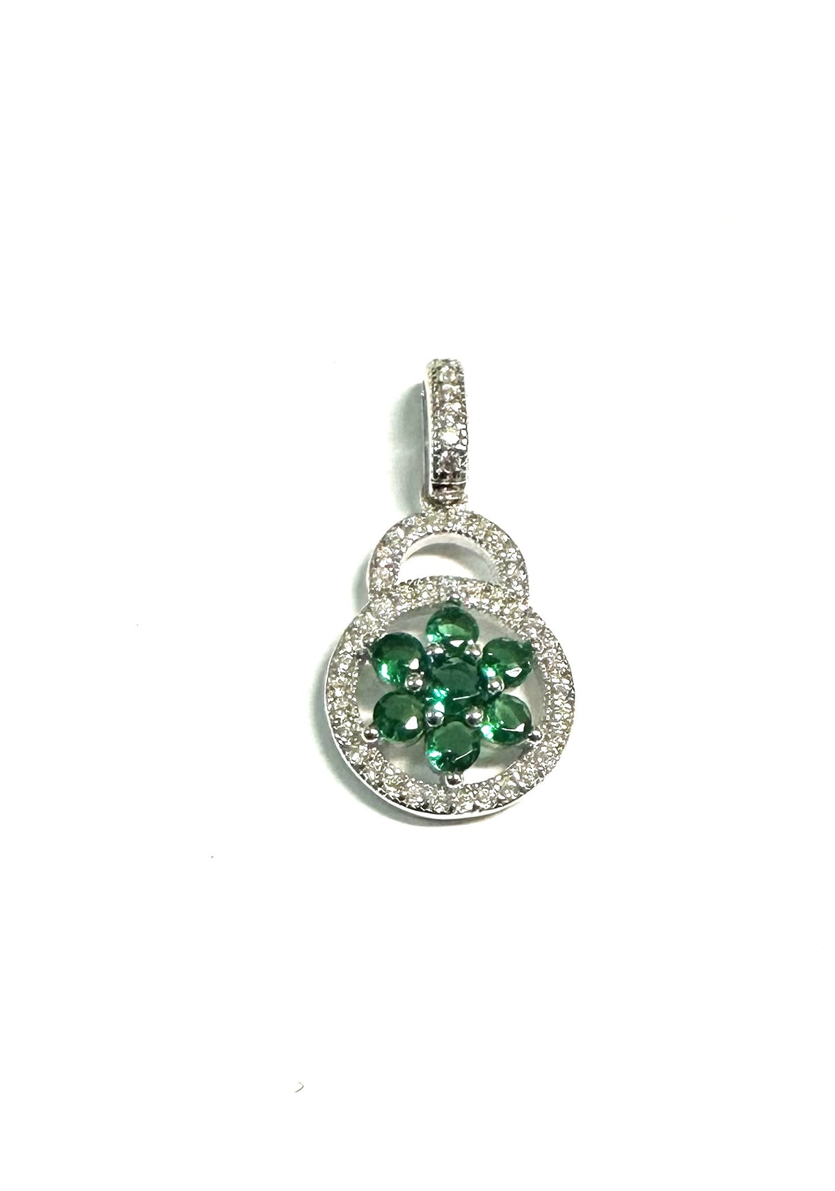 Emerald Green And White Cz Silver Pendant