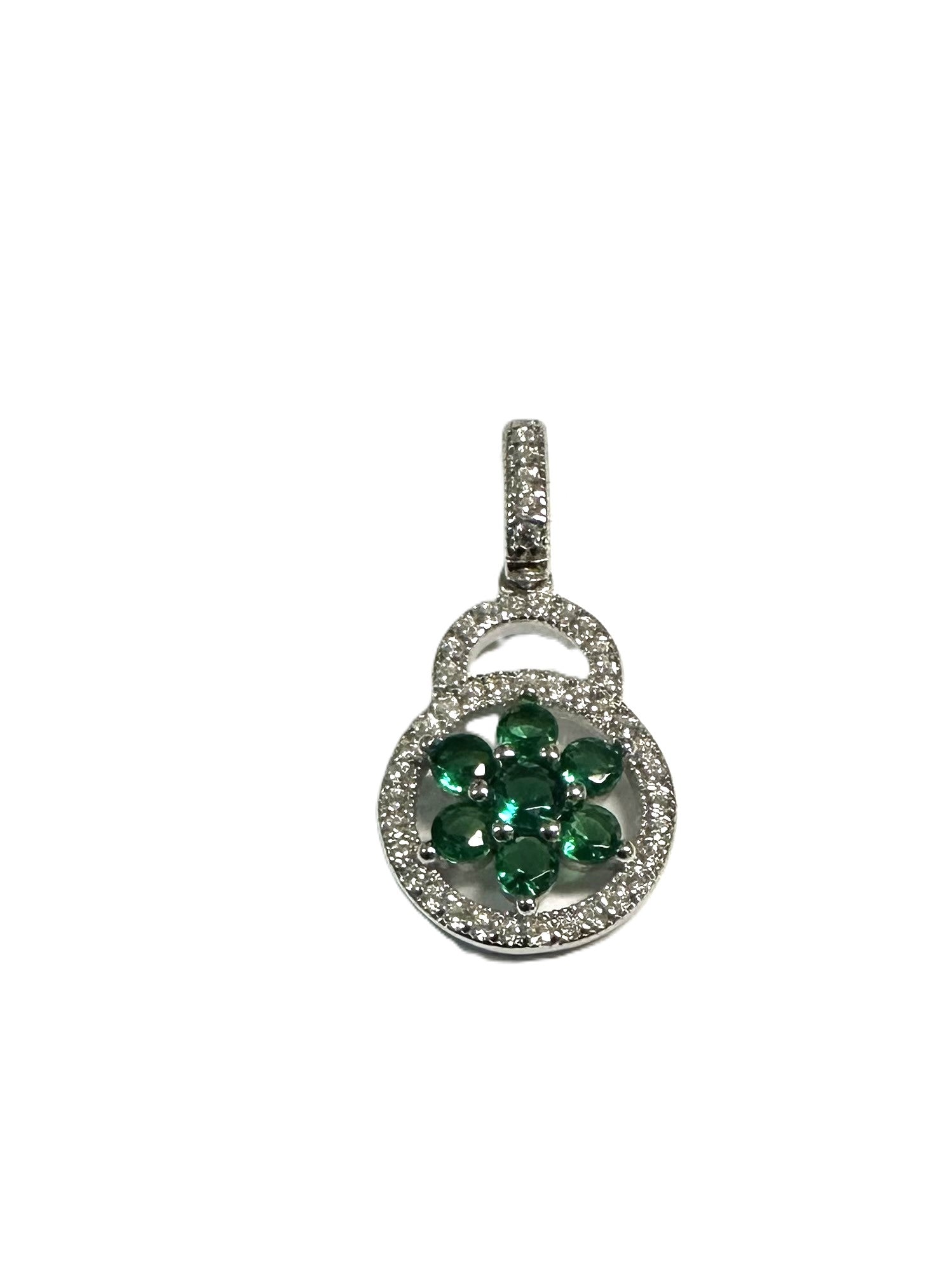 Emerald Green And White Cz Silver Pendant