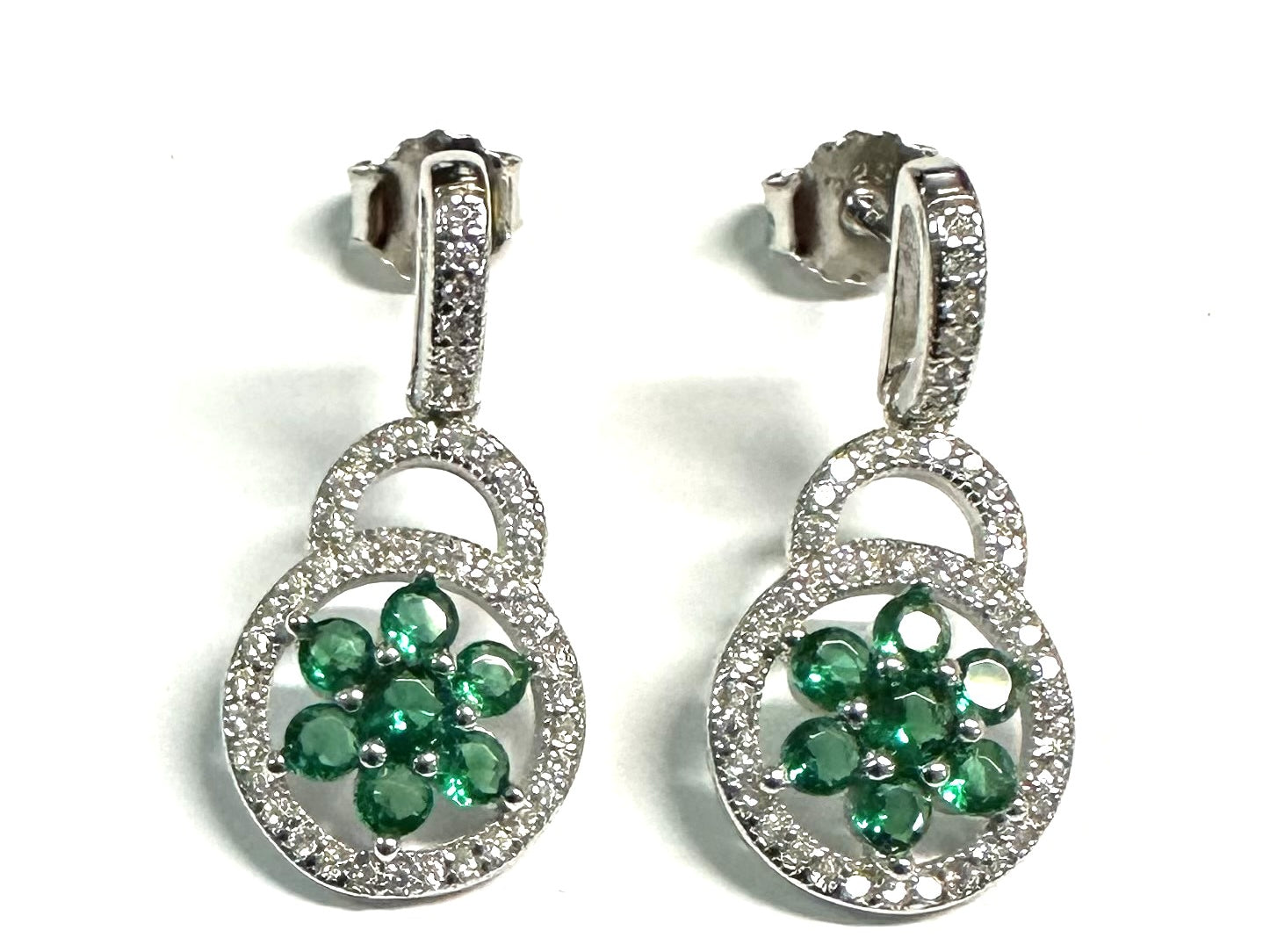 Emerald Green And White Cz Silver Earring